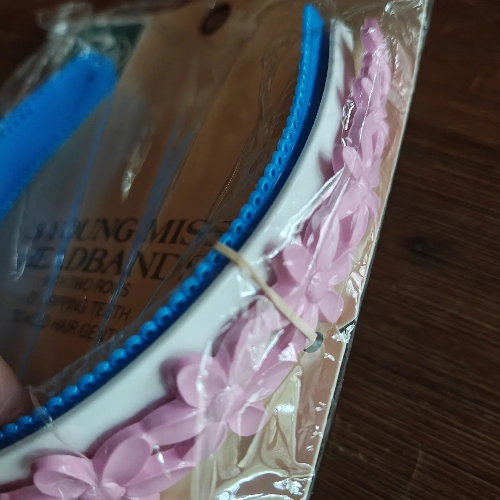 Lot of 3 Vintage‎ 1982 Goody 8912 Young Miss Headband USA FLoral Pink Blue White